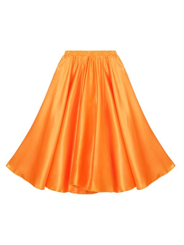 Kids Girls Solid Spanish Bullfight Midi Skirt Latin Dance Skirt thumb