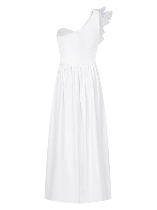 Women Sleeveless One Shoulder Ruffle Side Slit Maxi Dress thumb