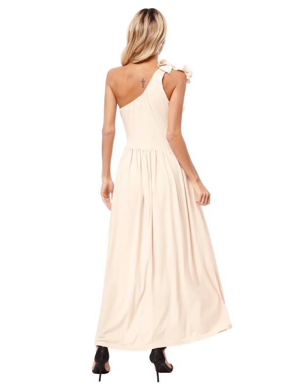 Women Sleeveless One Shoulder Ruffle Side Slit Maxi Dress thumb