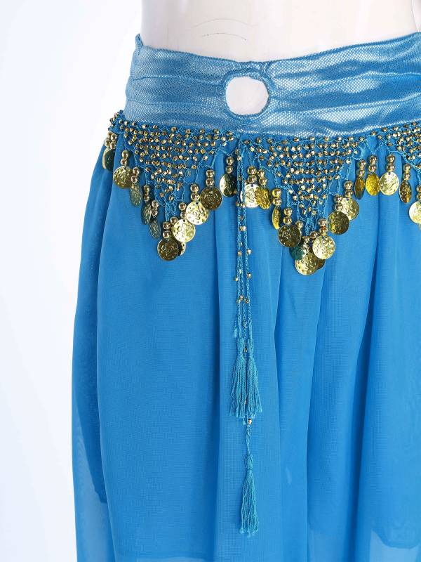 Women Chiffon Plastic Beads Tassels Metallic Side Slit Belly Dance Pants thumb