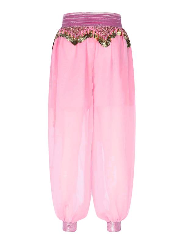 Women Chiffon Plastic Beads Tassels Metallic Side Slit Belly Dance Pants thumb