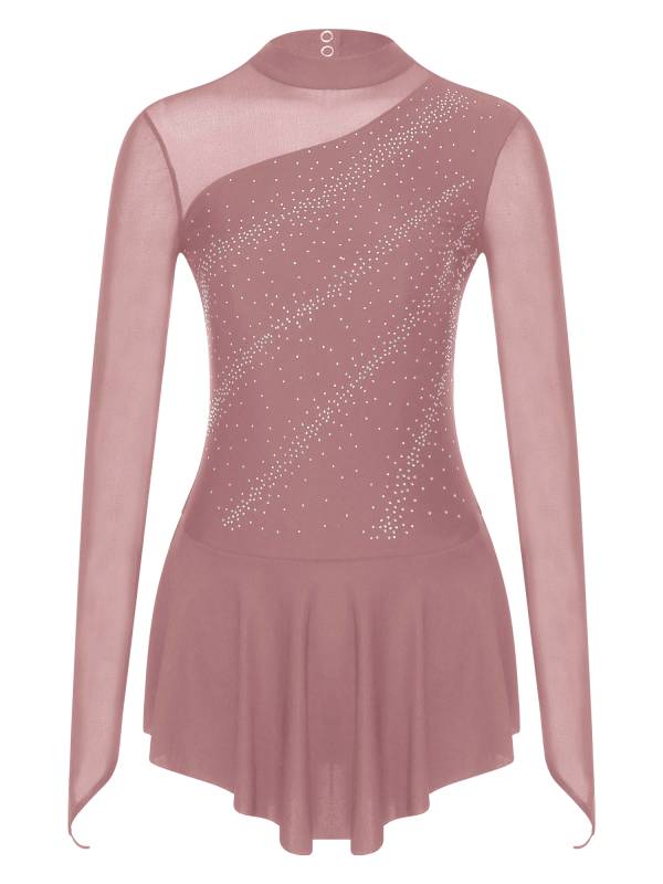 Women Glitter Rhinestone Dress Figure Skating Dance Leotard Dress thumb