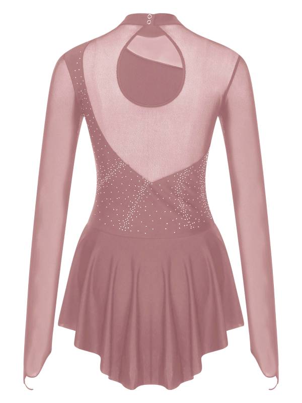 Women Glitter Rhinestone Dress Figure Skating Dance Leotard Dress thumb