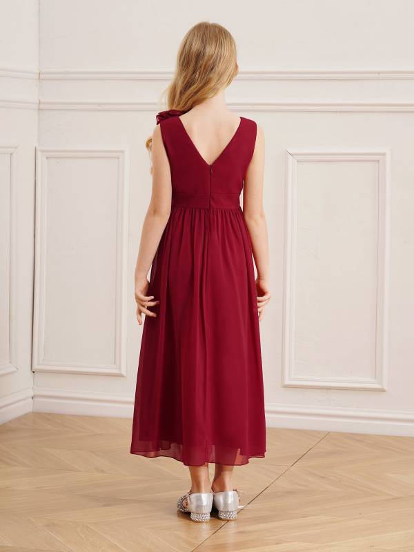 Kids Girls Chiffon Sleeveless 3D Applique Junior Bridesmaid Dresses thumb