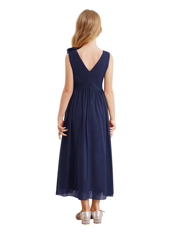 Kids Girls Chiffon Sleeveless 3D Applique Junior Bridesmaid Dresses thumb