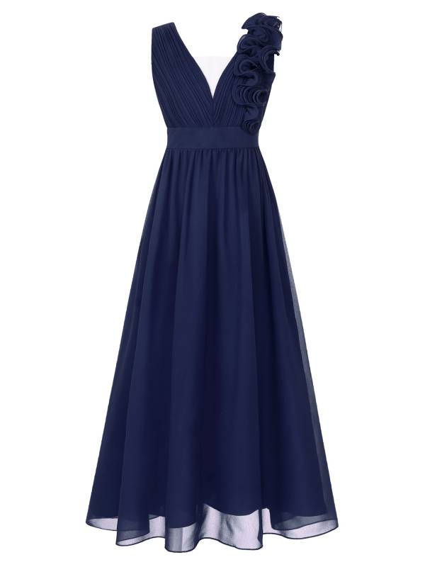 Kids Girls Chiffon Sleeveless 3D Applique Junior Bridesmaid Dresses thumb