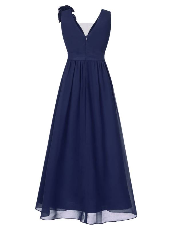 Kids Girls Chiffon Sleeveless 3D Applique Junior Bridesmaid Dresses thumb