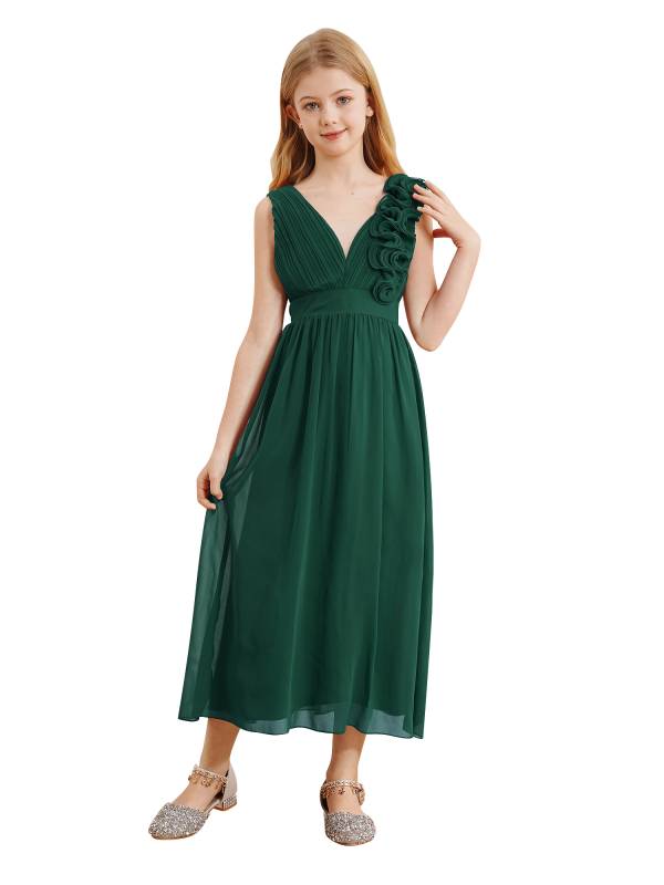 Kids Girls Chiffon Sleeveless 3D Applique Junior Bridesmaid Dresses thumb