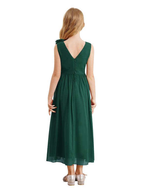 Kids Girls Chiffon Sleeveless 3D Applique Junior Bridesmaid Dresses thumb