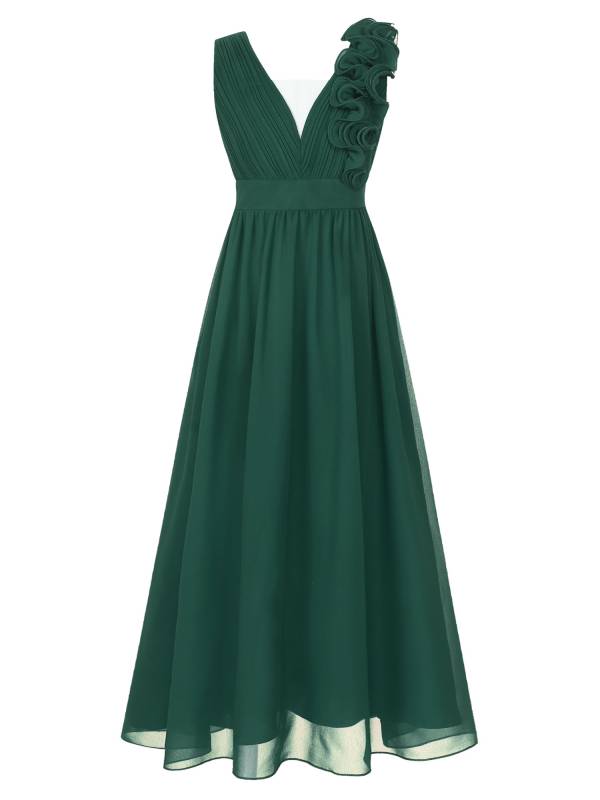 Kids Girls Chiffon Sleeveless 3D Applique Junior Bridesmaid Dresses thumb