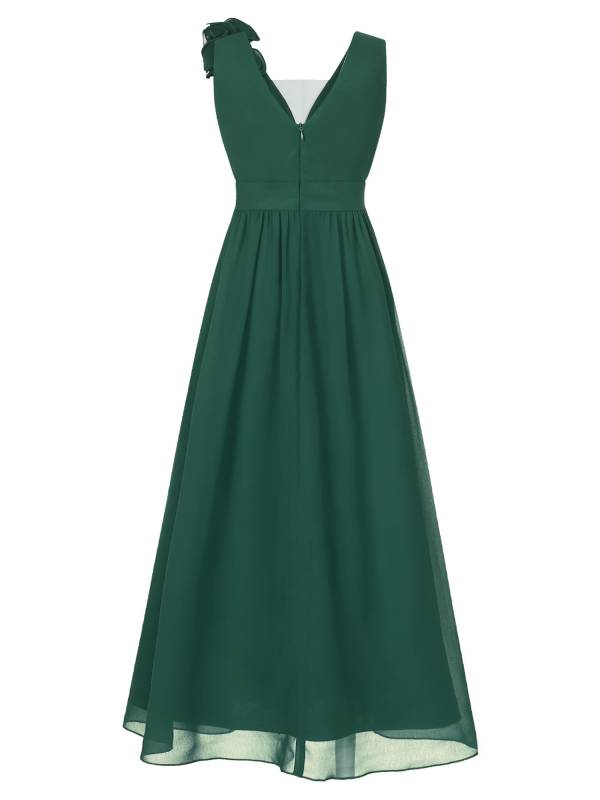 Kids Girls Chiffon Sleeveless 3D Applique Junior Bridesmaid Dresses thumb