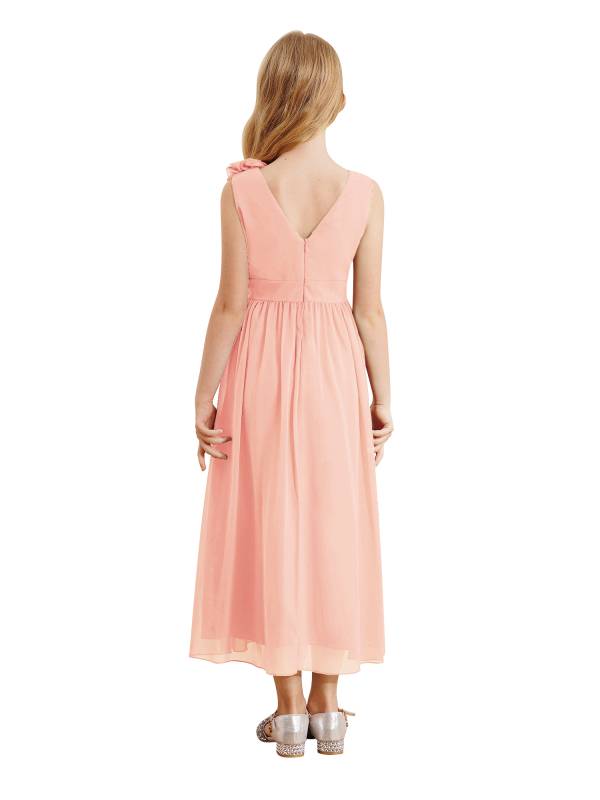 Kids Girls Chiffon Sleeveless 3D Applique Junior Bridesmaid Dresses thumb