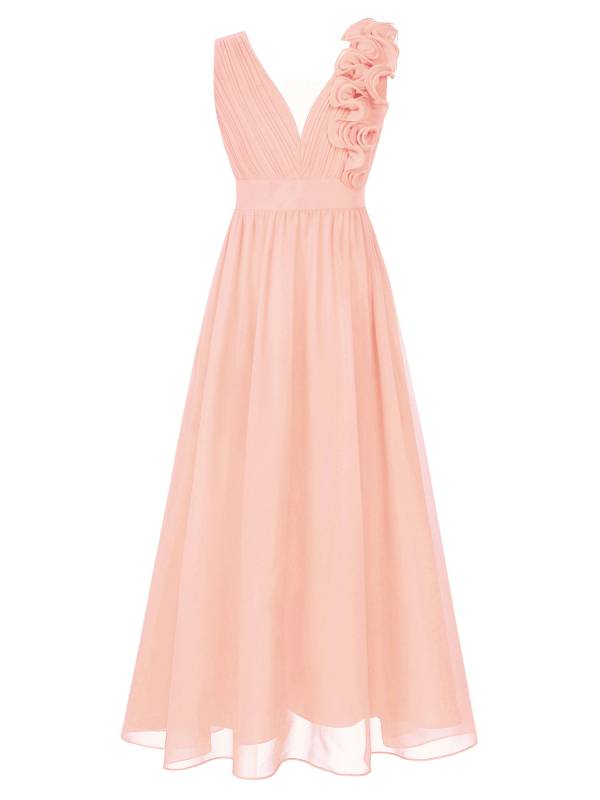 Kids Girls Chiffon Sleeveless 3D Applique Junior Bridesmaid Dresses thumb