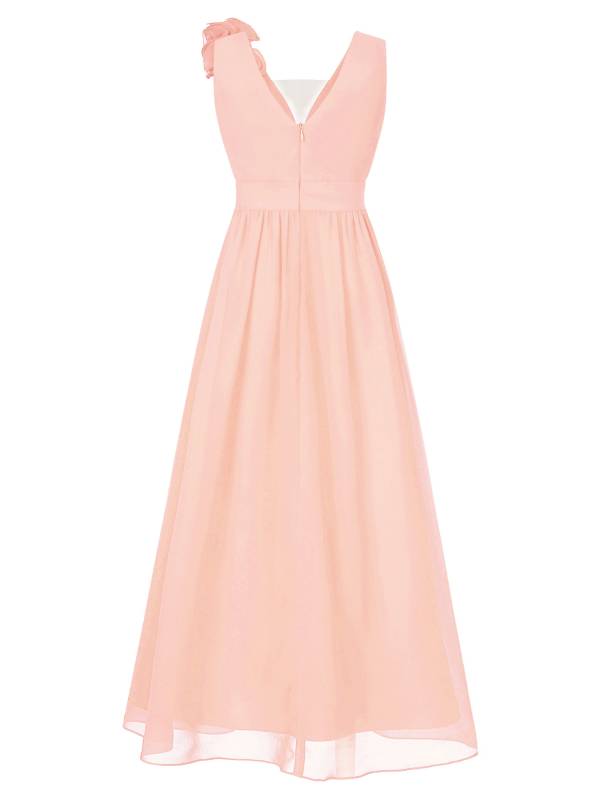 Kids Girls Chiffon Sleeveless 3D Applique Junior Bridesmaid Dresses thumb