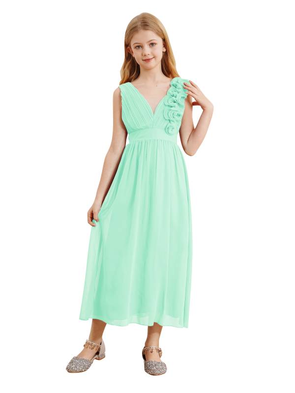 Kids Girls Chiffon Sleeveless 3D Applique Junior Bridesmaid Dresses thumb