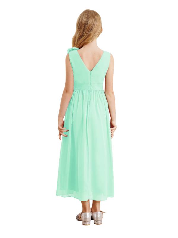 Kids Girls Chiffon Sleeveless 3D Applique Junior Bridesmaid Dresses thumb