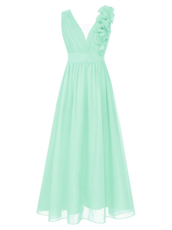 Kids Girls Chiffon Sleeveless 3D Applique Junior Bridesmaid Dresses thumb