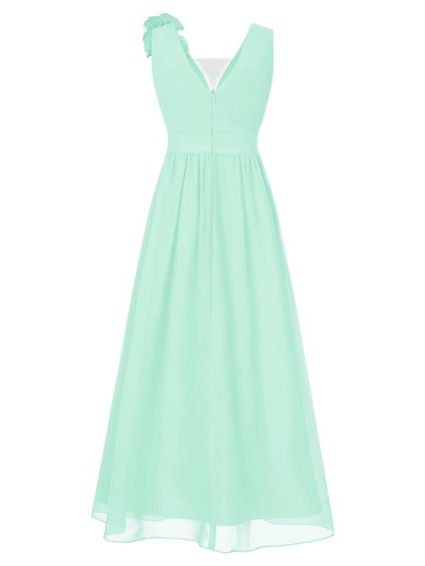 Kids Girls Chiffon Sleeveless 3D Applique Junior Bridesmaid Dresses thumb