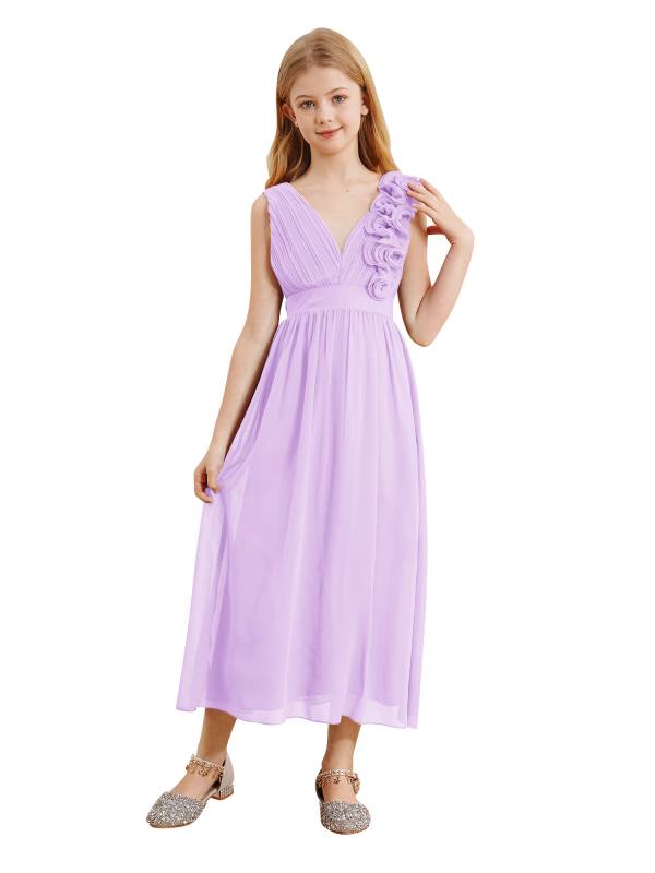 Kids Girls Chiffon Sleeveless 3D Applique Junior Bridesmaid Dresses thumb