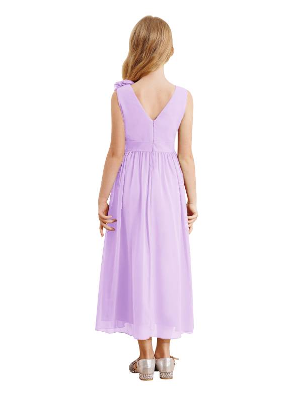 Kids Girls Chiffon Sleeveless 3D Applique Junior Bridesmaid Dresses thumb