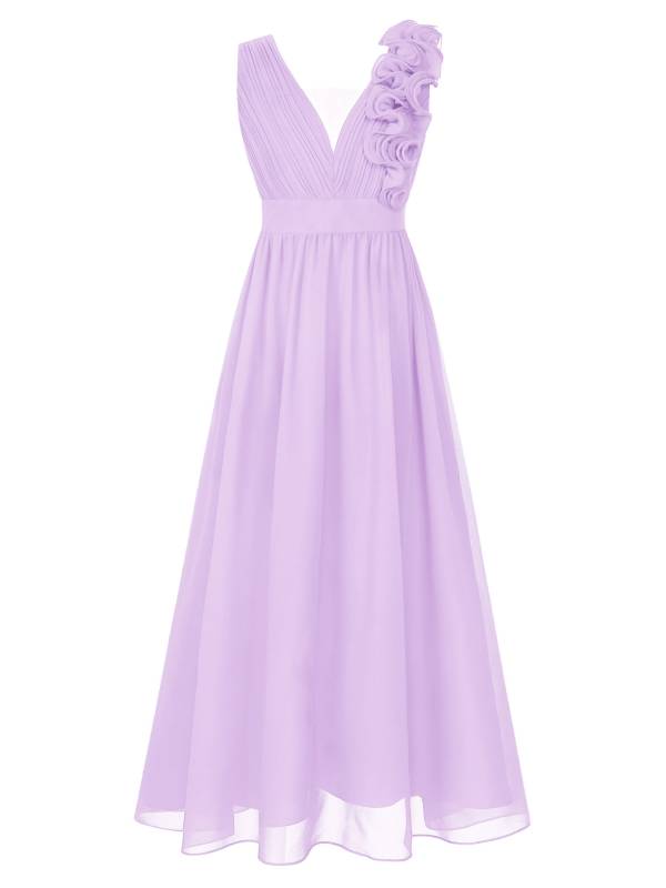 Kids Girls Chiffon Sleeveless 3D Applique Junior Bridesmaid Dresses thumb