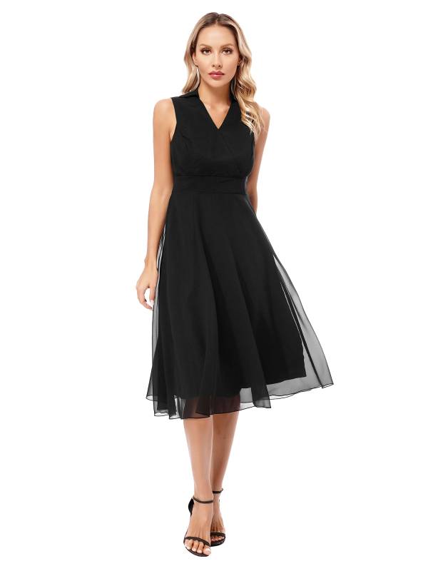 Women Sleeveless V Neck Chiffon Wrap A-Line Bridesmaid Cocktail Dress thumb