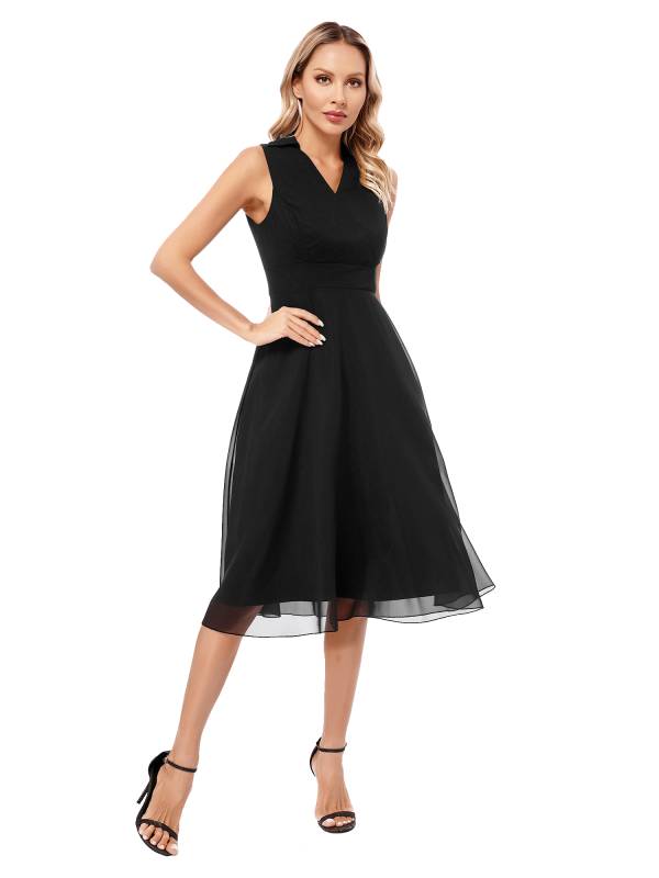 Women Sleeveless V Neck Chiffon Wrap A-Line Bridesmaid Cocktail Dress thumb