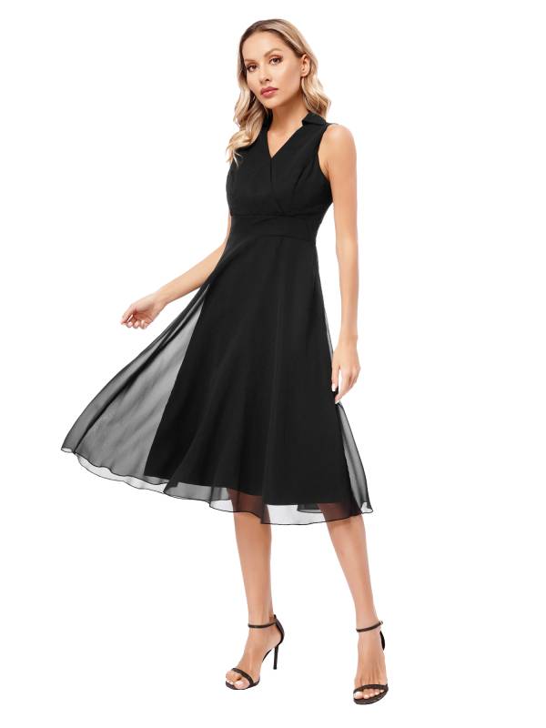 Women Sleeveless V Neck Chiffon Wrap A-Line Bridesmaid Cocktail Dress thumb