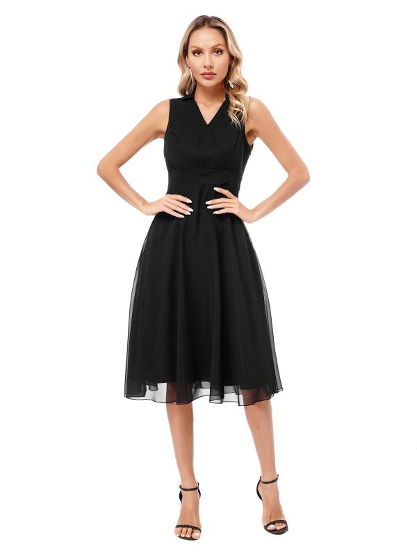 Women Sleeveless V Neck Chiffon Wrap A-Line Bridesmaid Cocktail Dress thumb