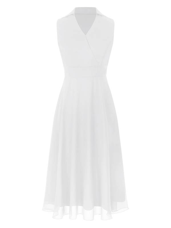 Women Sleeveless V Neck Chiffon Wrap A-Line Bridesmaid Cocktail Dress thumb