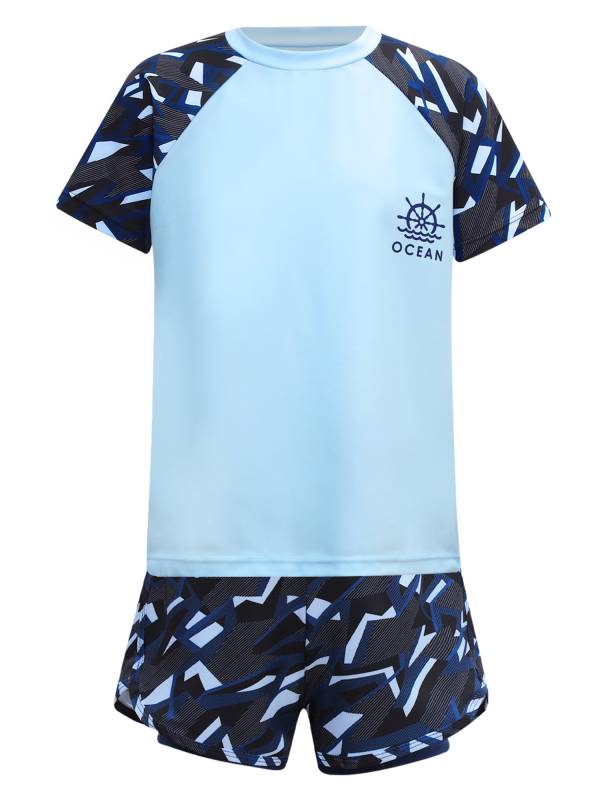 Kids Boys 2pcs Short Sleeve Top and Trunks Swimwear Set thumb