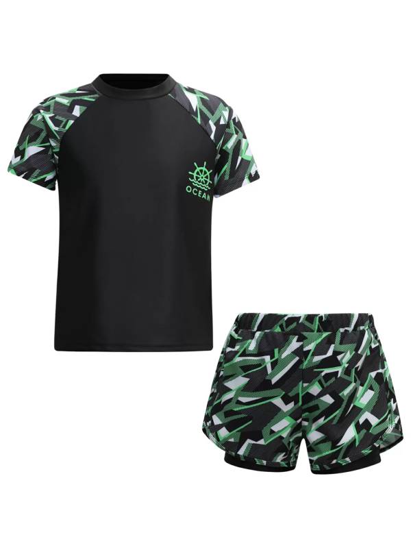 Kids Boys 2pcs Short Sleeve Top and Trunks Swimwear Set thumb