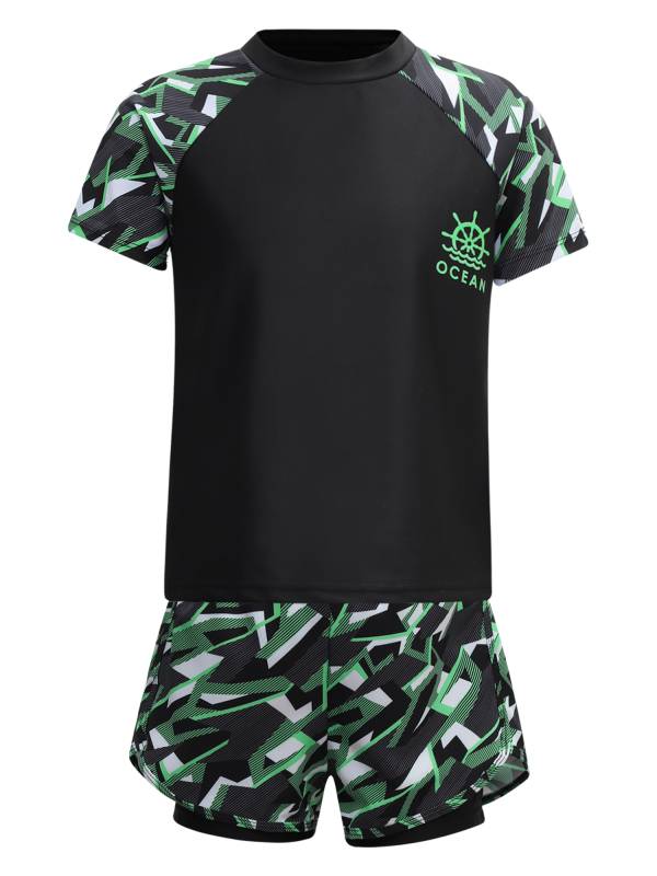 Kids Boys 2pcs Short Sleeve Top and Trunks Swimwear Set thumb