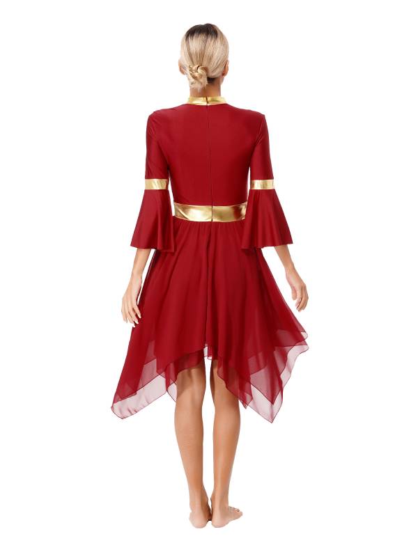 Women 3/4 Flare Sleeve Asymmetrical Liturgical Praise Dance Dress thumb
