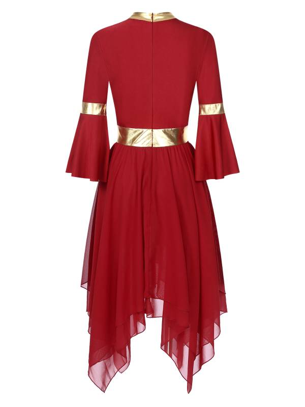 Women 3/4 Flare Sleeve Asymmetrical Liturgical Praise Dance Dress thumb