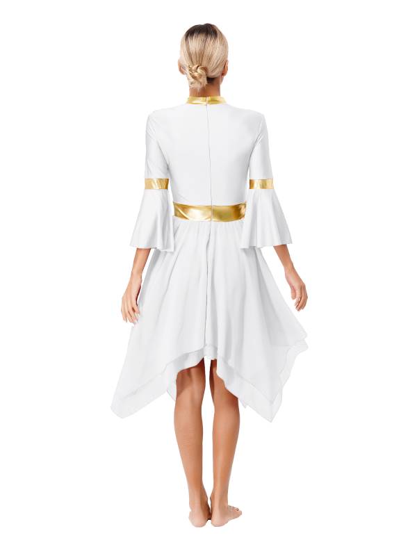 Women 3/4 Flare Sleeve Asymmetrical Liturgical Praise Dance Dress thumb