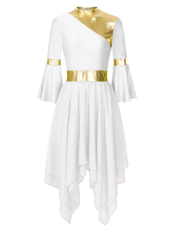 Women 3/4 Flare Sleeve Asymmetrical Liturgical Praise Dance Dress thumb