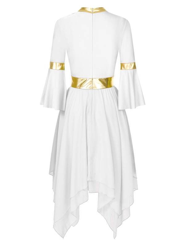 Women 3/4 Flare Sleeve Asymmetrical Liturgical Praise Dance Dress thumb