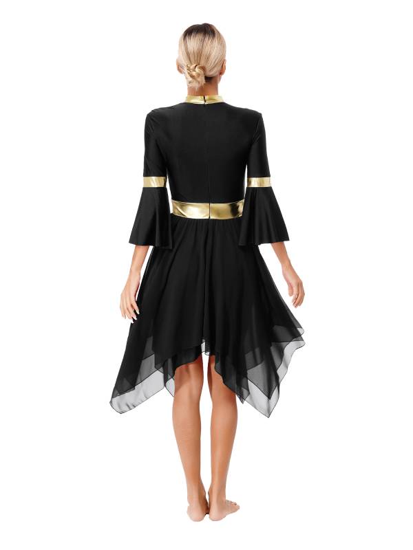 Women 3/4 Flare Sleeve Asymmetrical Liturgical Praise Dance Dress thumb