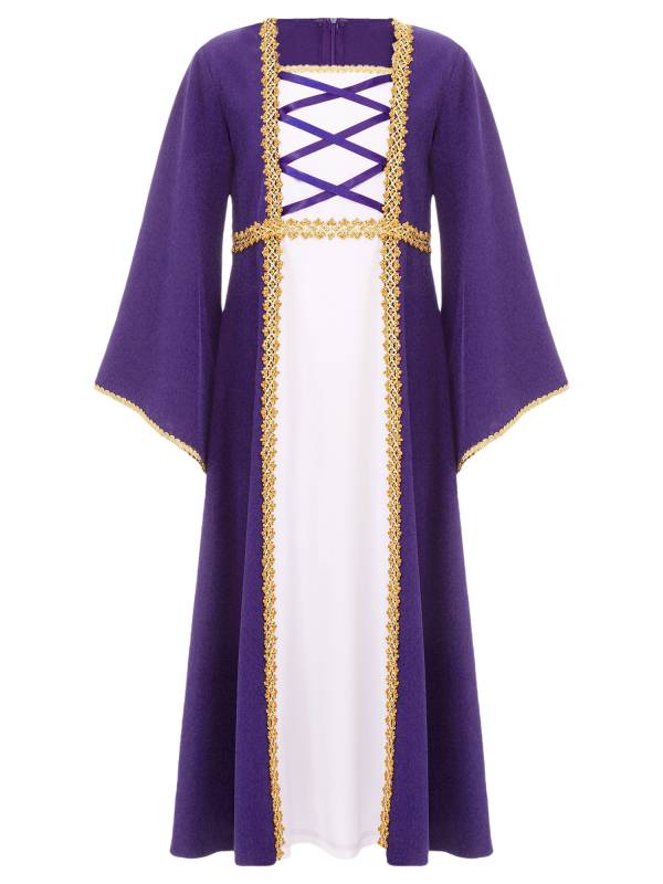 Kids Girls Long Sleeve Square Neck Medieval Renaissance Princess Dress thumb