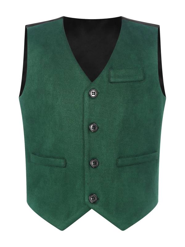 Kids Boys First Communion Waistcoat V Neck Button Up Tank Top thumb