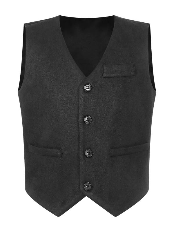 Kids Boys First Communion Waistcoat V Neck Button Up Tank Top thumb