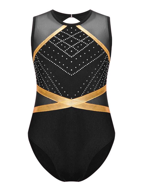 Kids Girls Sleeveless Glittery Rhinestones Gymnastics Leotard thumb