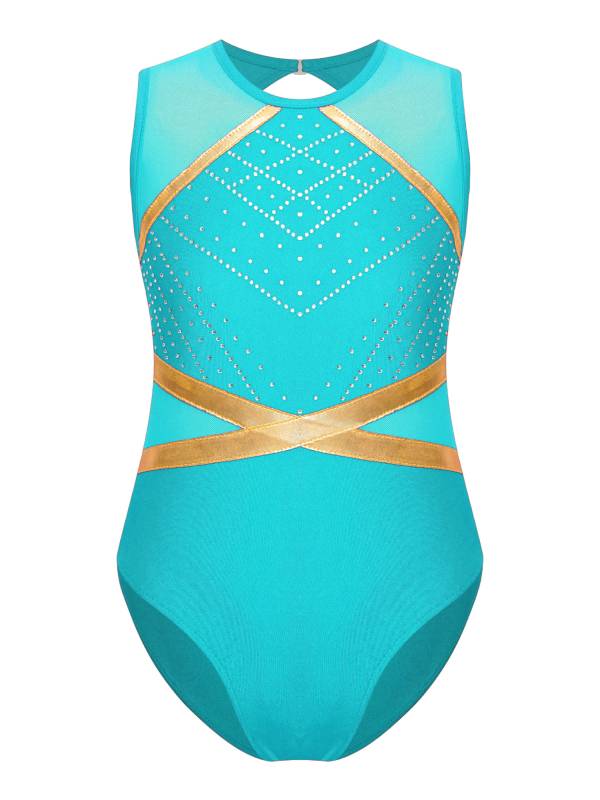 Kids Girls Sleeveless Glittery Rhinestones Gymnastics Leotard thumb