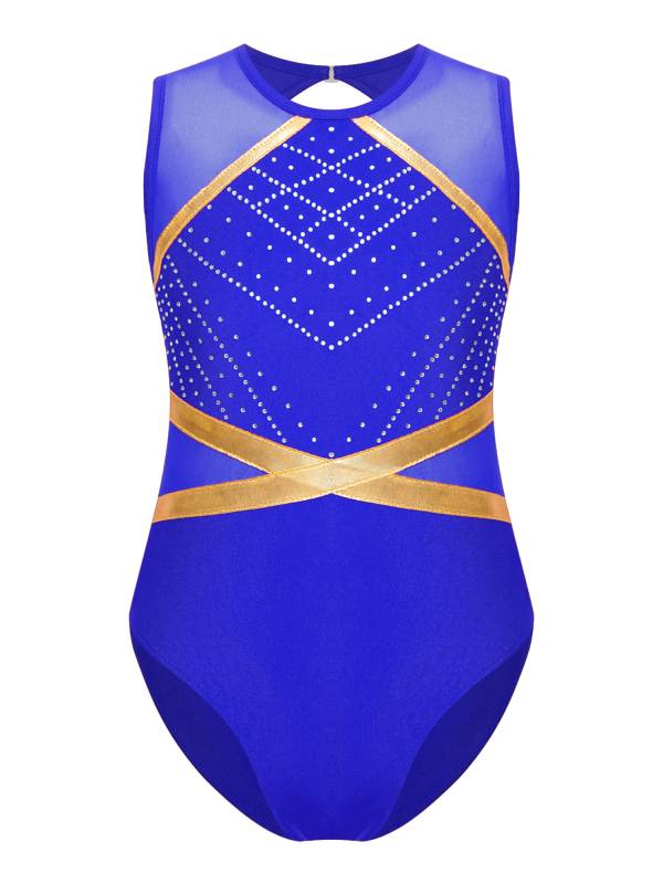 Kids Girls Sleeveless Glittery Rhinestones Gymnastics Leotard thumb