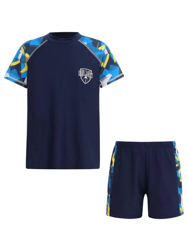 Kids Boys Two Piece Short Sleeve Top and Trunks Swimwear Set thumb