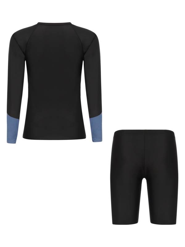 Women 2pcs Long Sleeve Swimsuit Colorblock Rash Guard and Shorts Set thumb