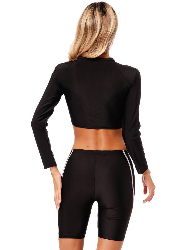 Women 2pcs Long Sleeve Crop Top and Shorts Swimsuit thumb