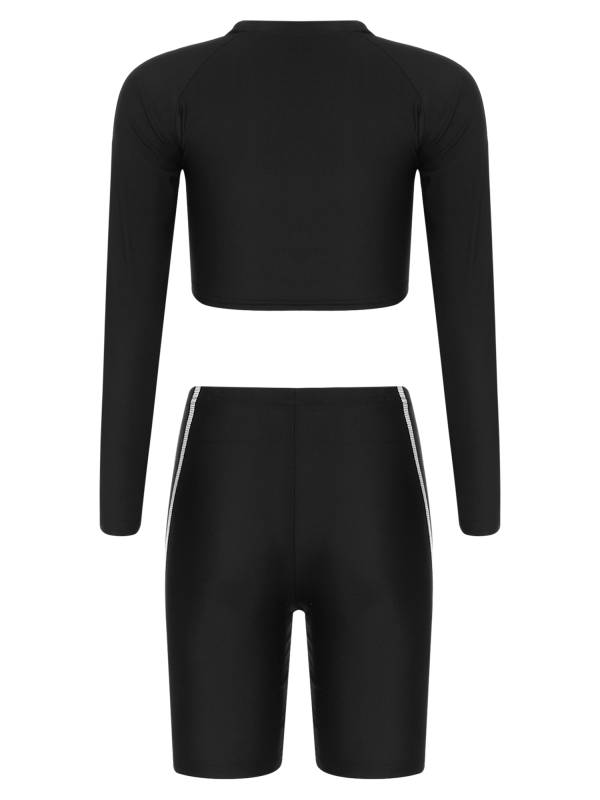 Women 2pcs Long Sleeve Crop Top and Shorts Swimsuit thumb