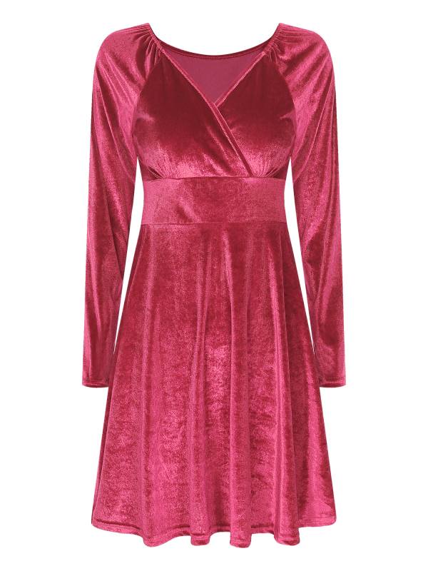 Women Velvet V Neck Long Sleeve Cocktail Dress thumb